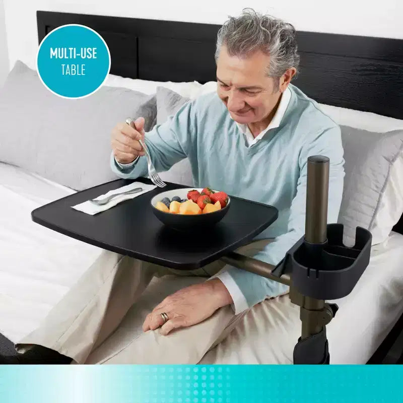 Height-Adjustable Overbed Swivel Table with Cup Holder & Tablet Holder, Black
