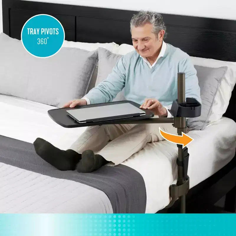 Height-Adjustable Overbed Swivel Table with Cup Holder & Tablet Holder, Black