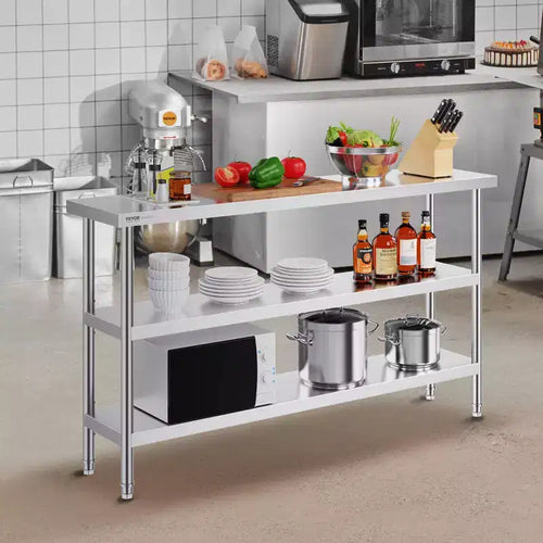 14"x60" Stainless Steel Commercial Kitchen Prep Table with 2 Adjustable Undershelves