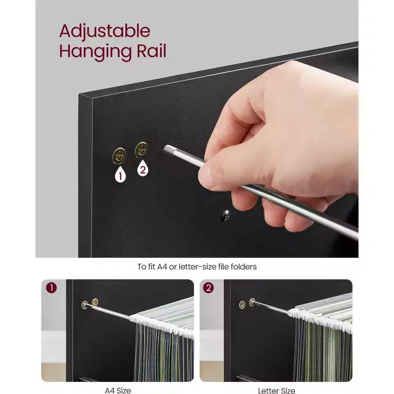 3-Drawer Mobile File Cabinet on Wheels for A4 & Letter Files, Adjustable Hanging Rail