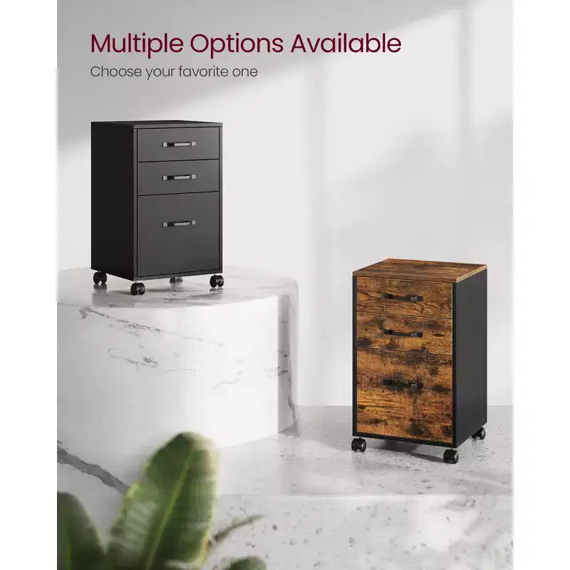 3-Drawer Mobile File Cabinet on Wheels for A4 & Letter Files, Adjustable Hanging Rail