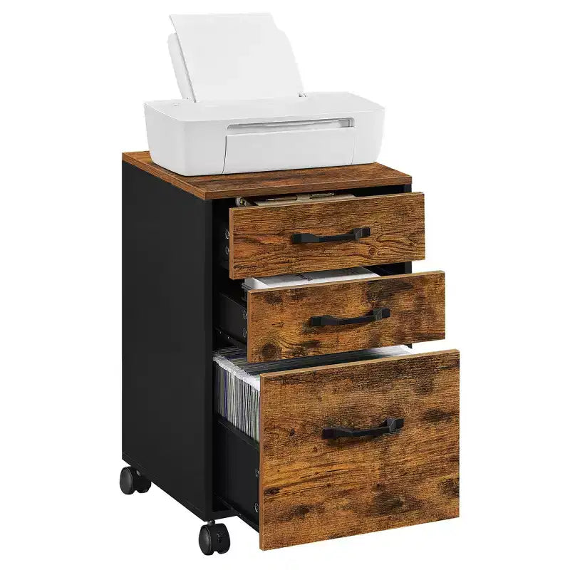3-Drawer Mobile File Cabinet on Wheels for A4 & Letter Files, Adjustable Hanging Rail