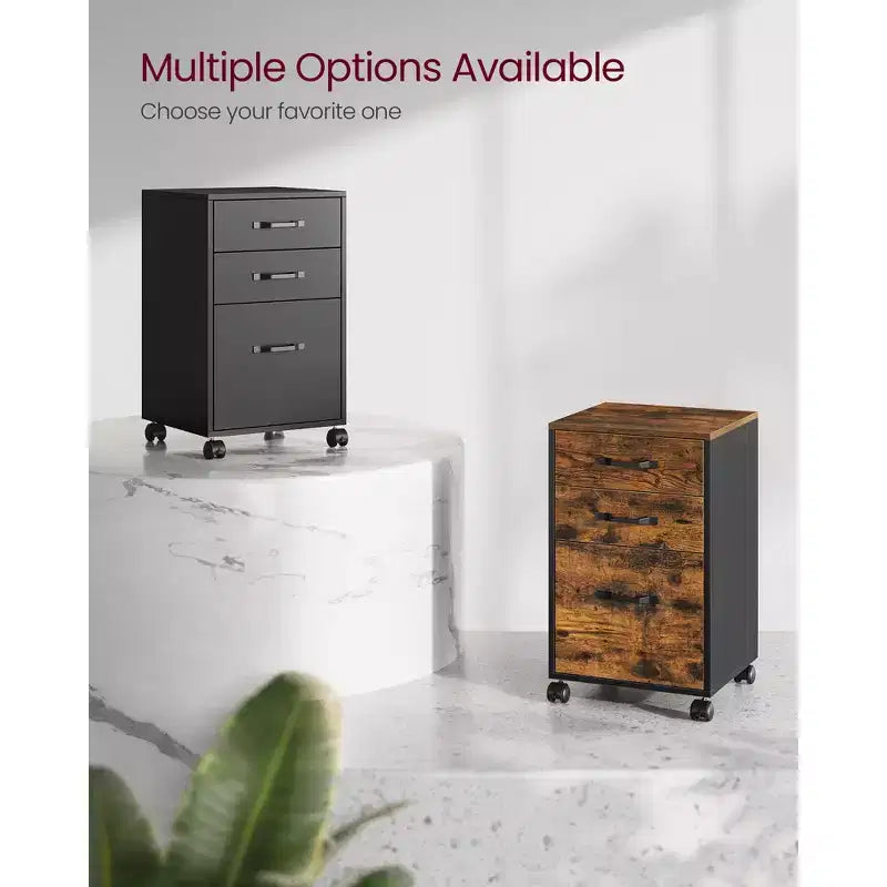3-Drawer Mobile File Cabinet on Wheels for A4 & Letter Files, Adjustable Hanging Rail