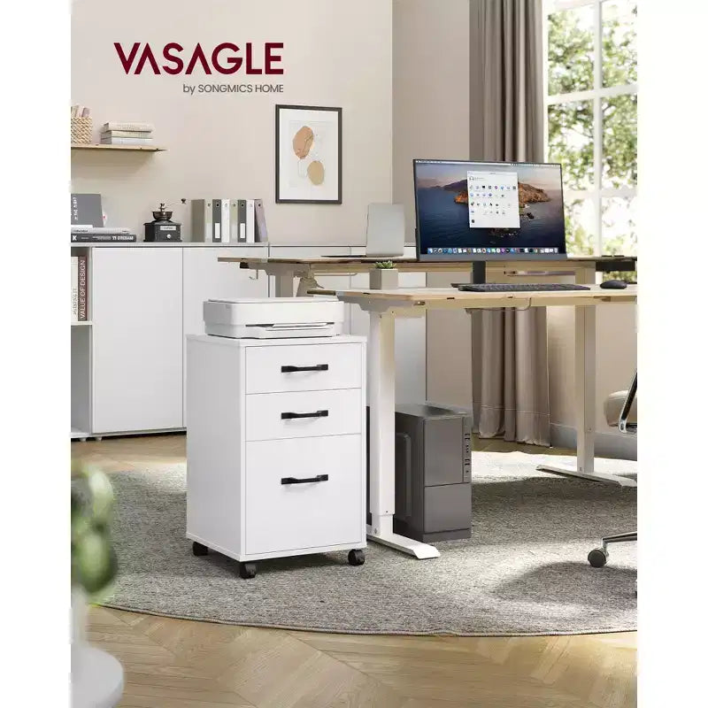 3-Drawer Mobile File Cabinet on Wheels for A4 & Letter Files, Adjustable Hanging Rail