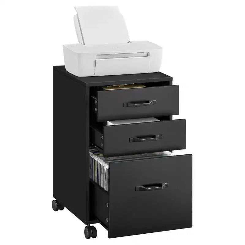 3-Drawer Mobile File Cabinet on Wheels for A4 & Letter Files, Adjustable Hanging Rail