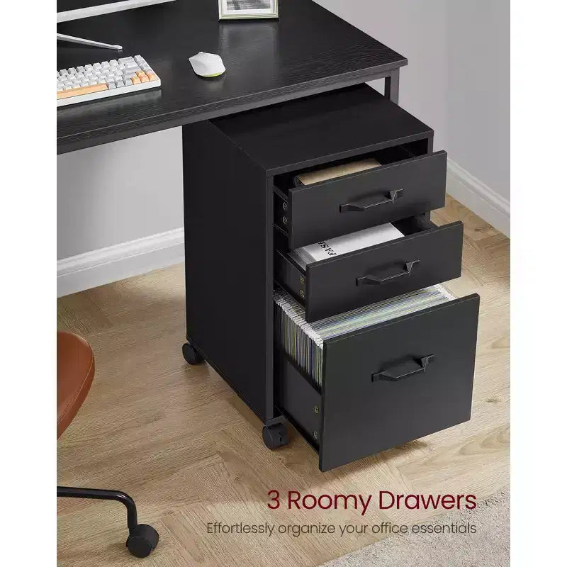 3-Drawer Mobile File Cabinet on Wheels for A4 & Letter Files, Adjustable Hanging Rail