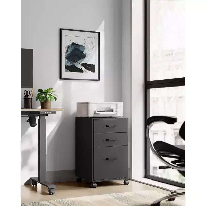 3-Drawer Mobile File Cabinet on Wheels for A4 & Letter Files, Adjustable Hanging Rail