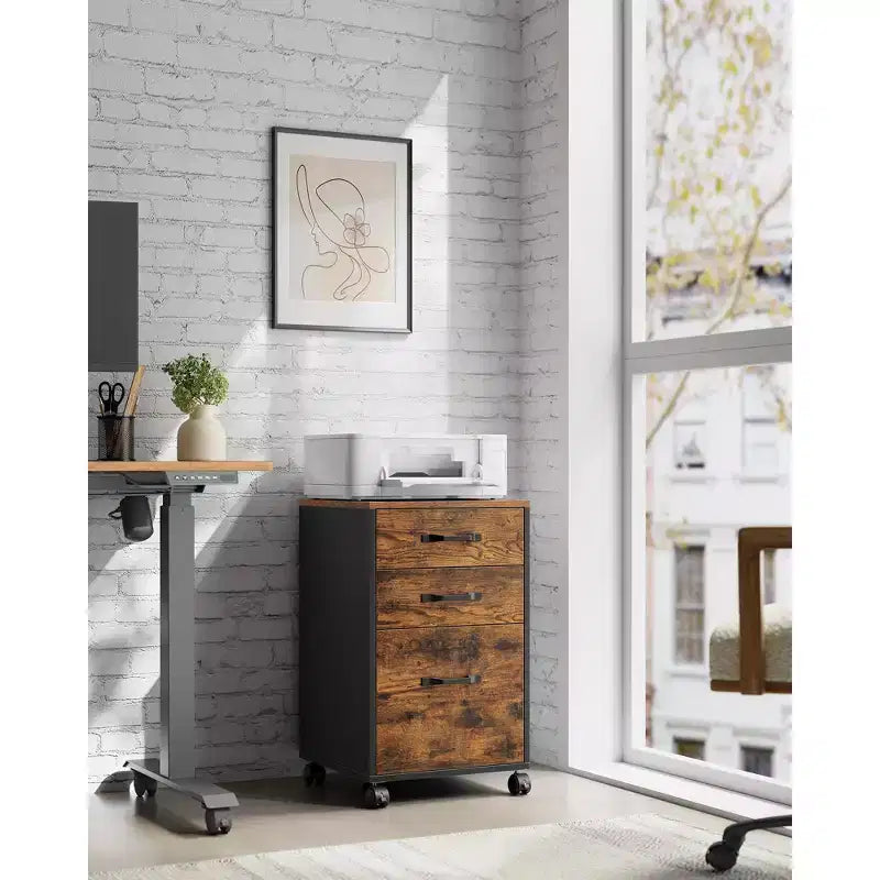 3-Drawer Mobile File Cabinet on Wheels for A4 & Letter Files, Adjustable Hanging Rail