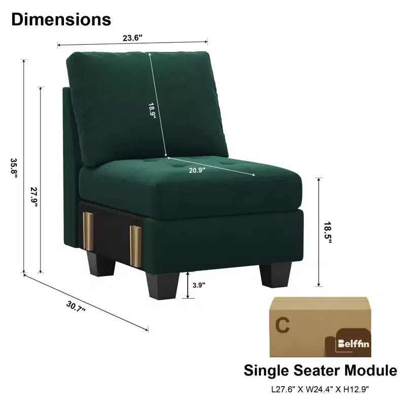 Modular Velvet Tufted Single Seat Sectional with Adjustable Armrest & Storage