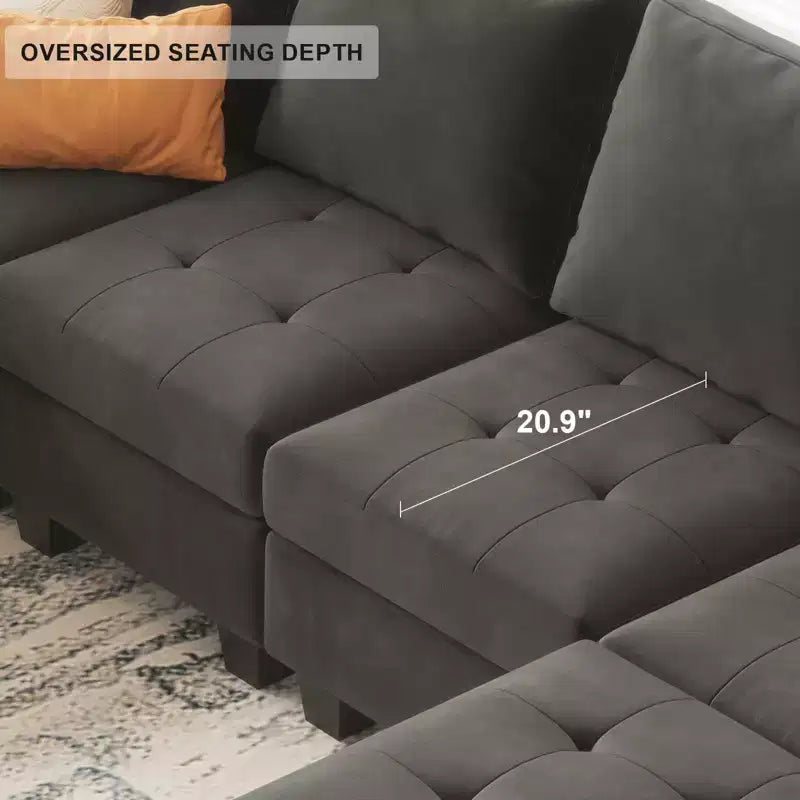 Modular Velvet Tufted Single Seat Sectional with Adjustable Armrest & Storage