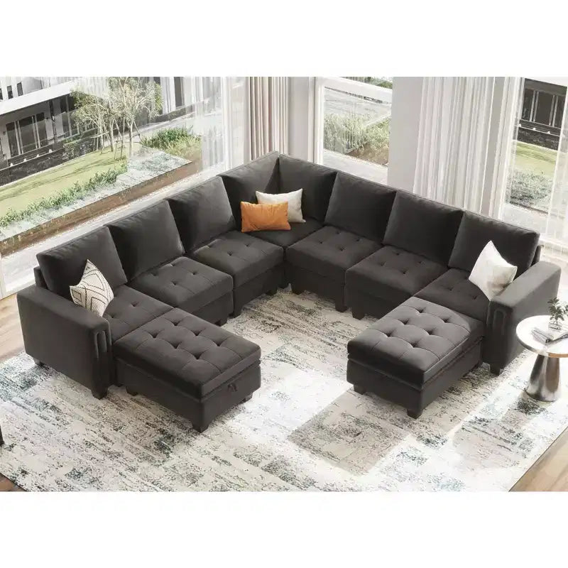 Modular Velvet Tufted Single Seat Sectional with Adjustable Armrest & Storage