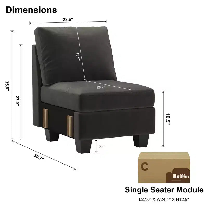 Modular Velvet Tufted Single Seat Sectional with Adjustable Armrest & Storage