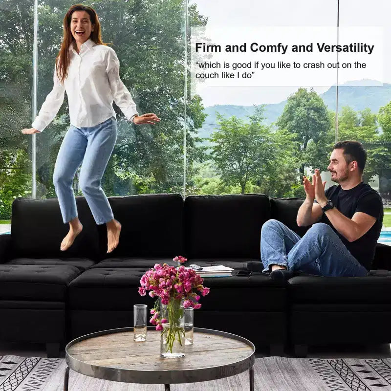 Modular Velvet Tufted Single Seat Sectional with Adjustable Armrest & Storage