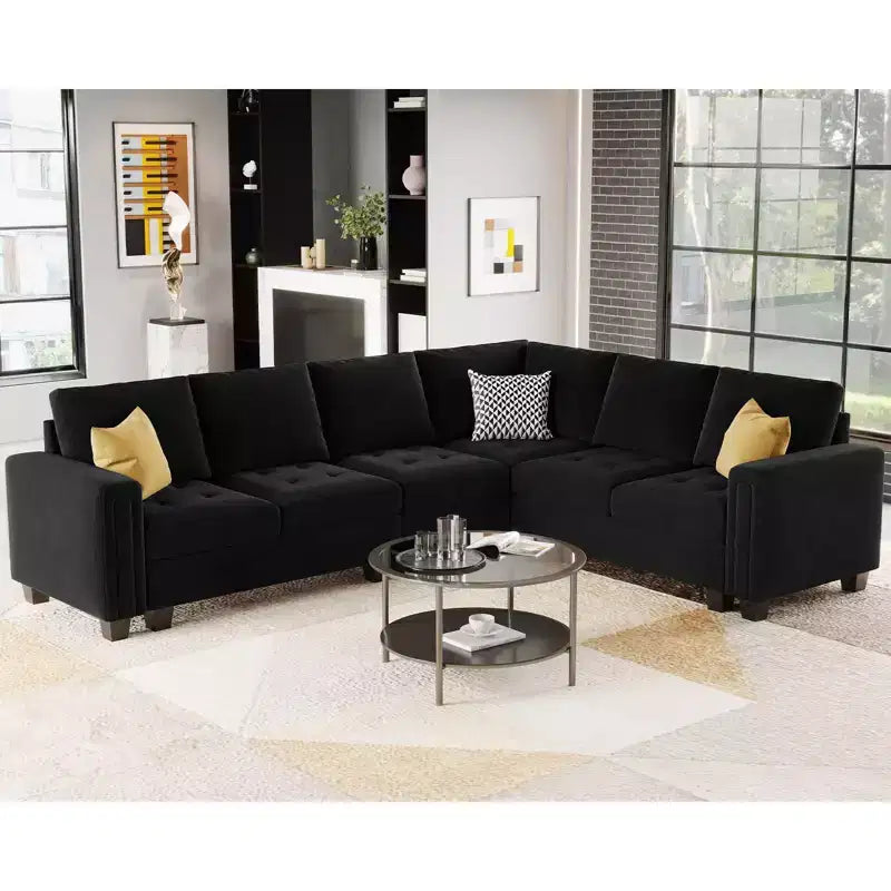Modular Velvet Tufted Single Seat Sectional with Adjustable Armrest & Storage