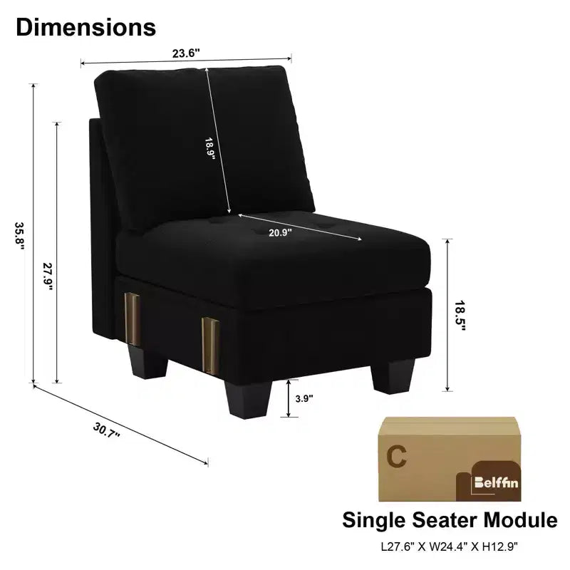 Modular Velvet Tufted Single Seat Sectional with Adjustable Armrest & Storage
