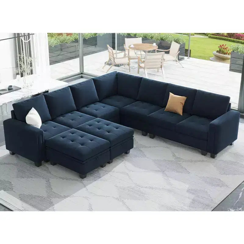 Modular Velvet Tufted Single Seat Sectional with Adjustable Armrest & Storage