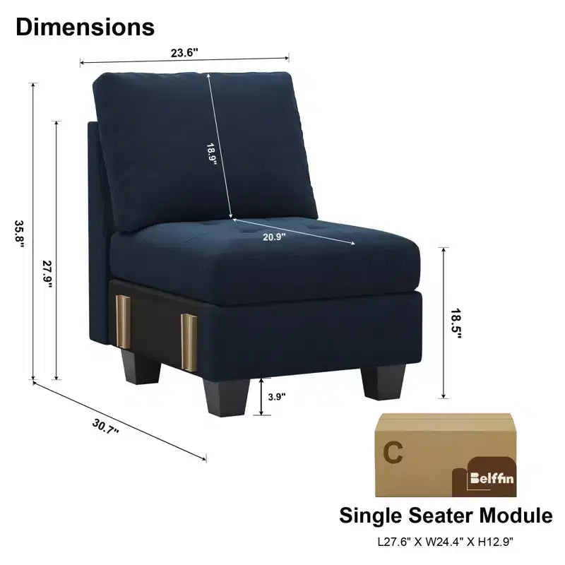 Modular Velvet Tufted Single Seat Sectional with Adjustable Armrest & Storage
