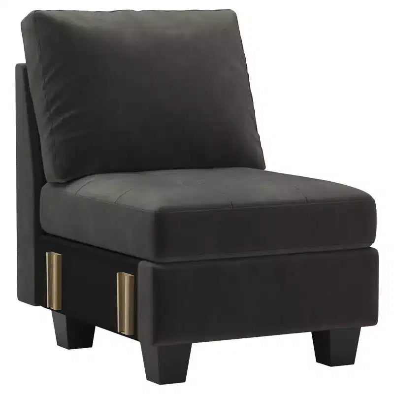 Modular Velvet Tufted Single Seat Sectional with Adjustable Armrest & Storage