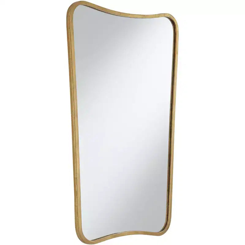 Modern Brass Finish Iron Wall Mirrors Set of 2, 22x34 Inches, Geometric Silhouette