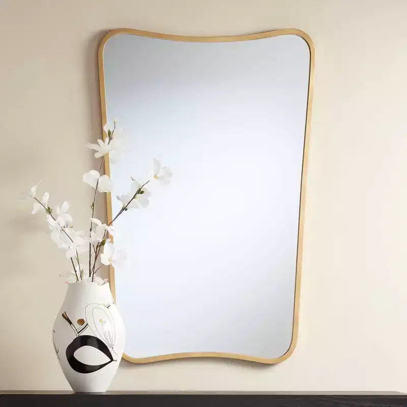 Modern Brass Finish Iron Wall Mirrors Set of 2, 22x34 Inches, Geometric Silhouette