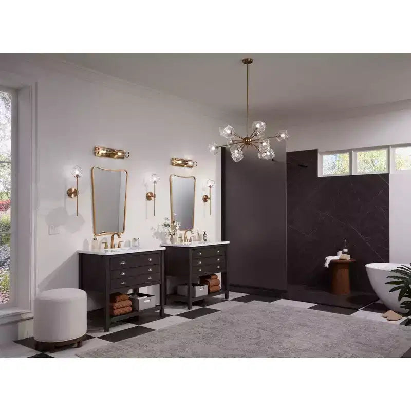 Modern Brass Finish Iron Wall Mirrors Set of 2, 22x34 Inches, Geometric Silhouette