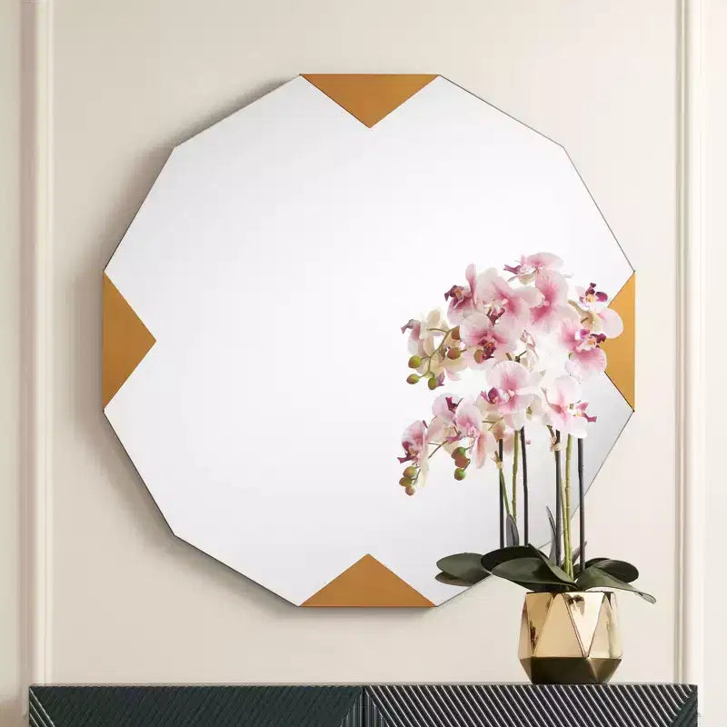 Mid-Century Modern Gold Triangle Accent Wall Mirrors Set of 2, 31x31 Inches