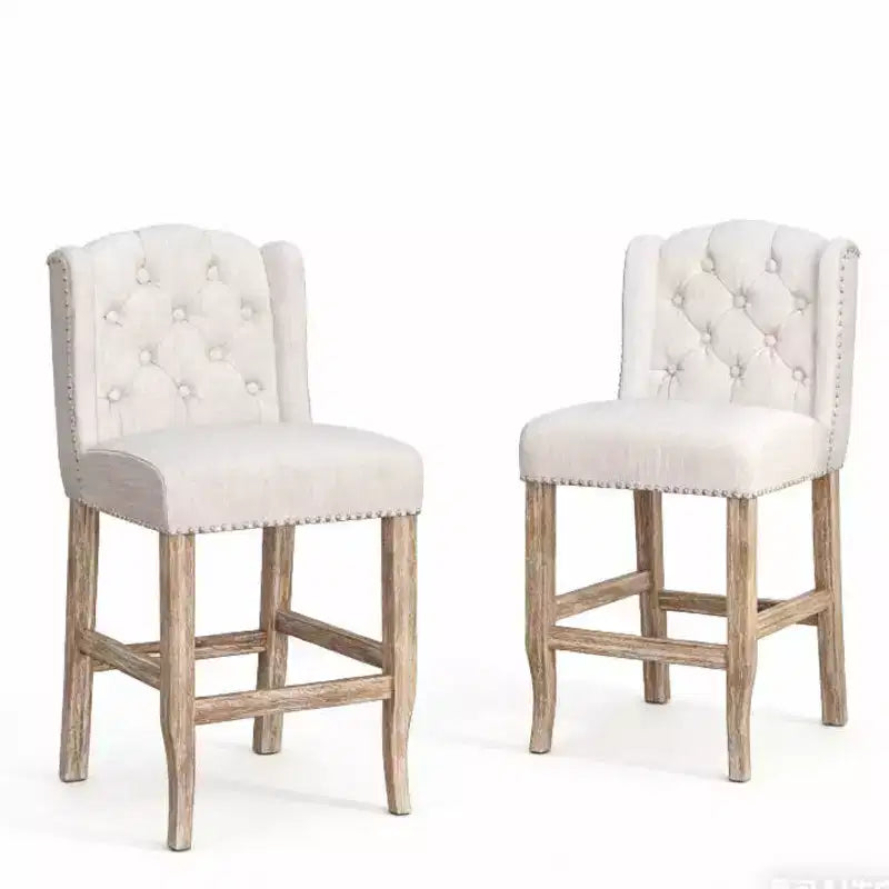 Contemporary Wingback Button-Tufted Counter Stools Set of 2, Rubberwood, 26.78"H