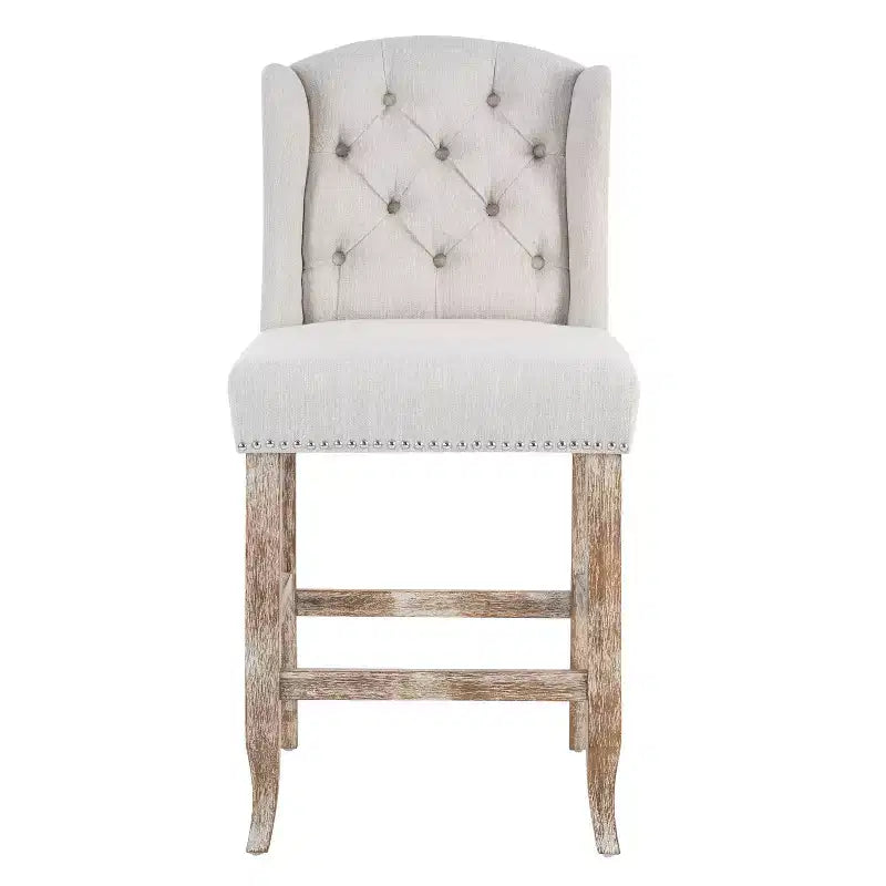Contemporary Wingback Button-Tufted Counter Stools Set of 2, Rubberwood, 26.78"H