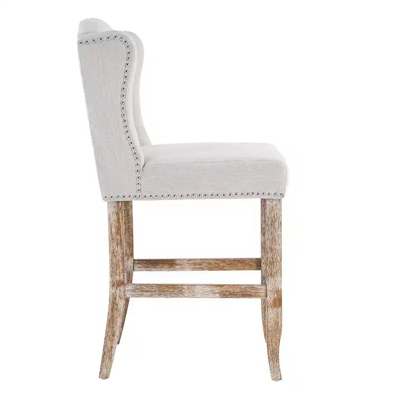 Contemporary Wingback Button-Tufted Counter Stools Set of 2, Rubberwood, 26.78"H