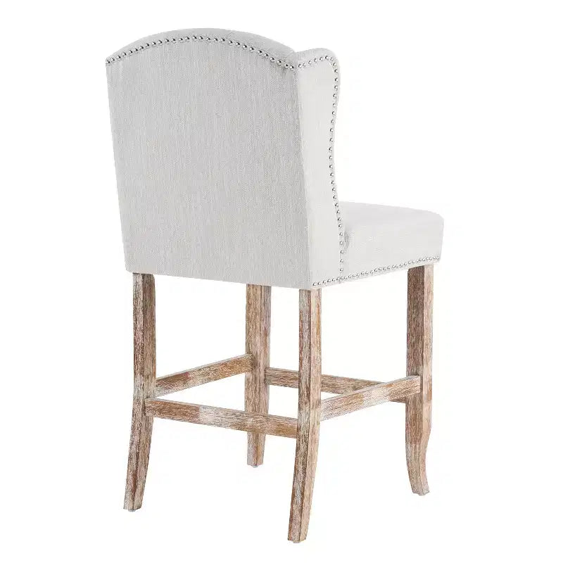 Contemporary Wingback Button-Tufted Counter Stools Set of 2, Rubberwood, 26.78"H