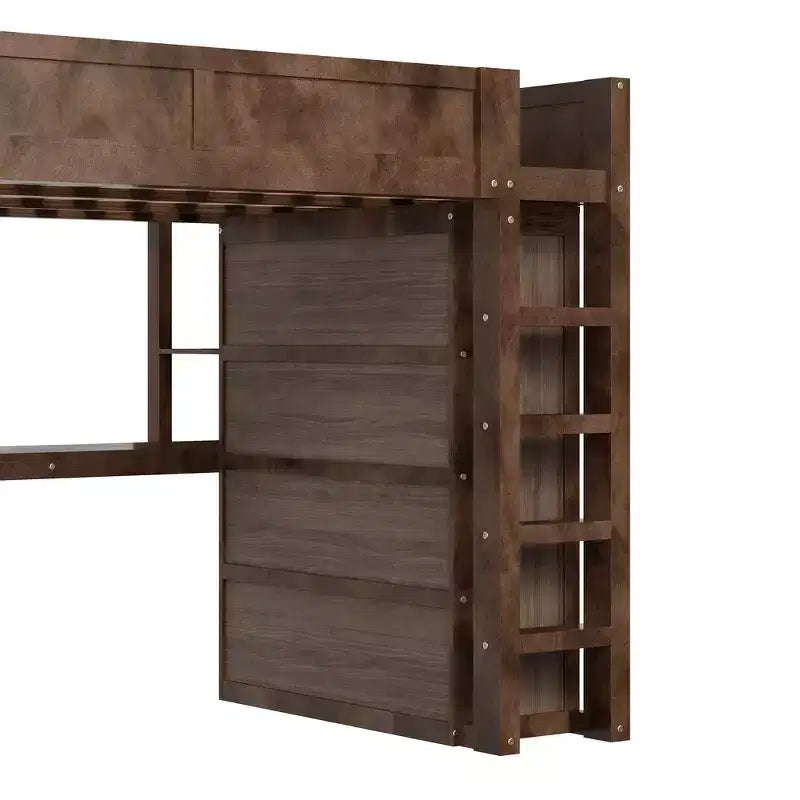 Queen Loft Bed Frame with Built-In Wardrobe, Desk & Headboard Storage, 650 lb Cap