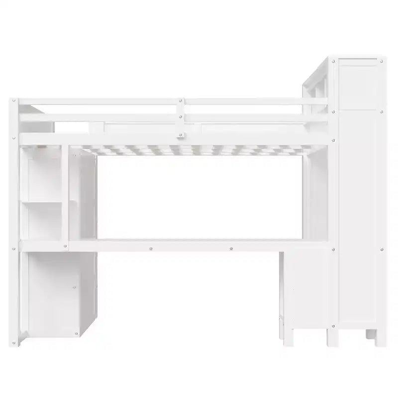 Queen Loft Bed Frame with Built-In Wardrobe, Desk & Headboard Storage, 650 lb Cap