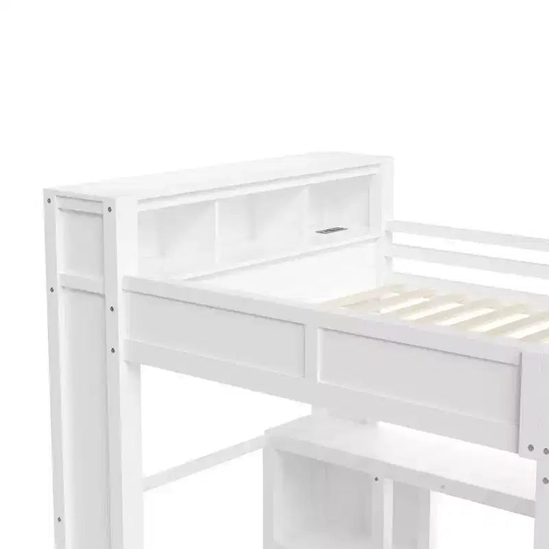 Queen Loft Bed Frame with Built-In Wardrobe, Desk & Headboard Storage, 650 lb Cap