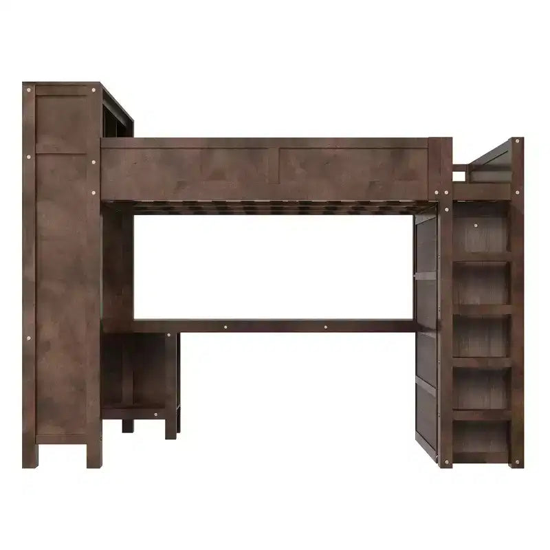 Queen Loft Bed Frame with Built-In Wardrobe, Desk & Headboard Storage, 650 lb Cap