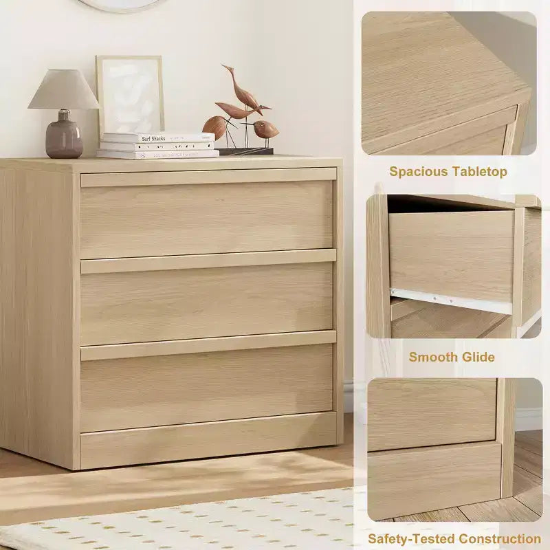 3 Drawer Dresser for Bedroom, Modern 3 Chest of Drawers with Handle-free Design, 31in Tall Closet Organizer for Bedroom, Living Room, Nursery