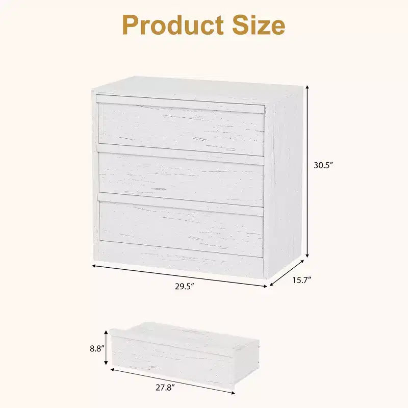 3 Drawer Dresser for Bedroom, Modern 3 Chest of Drawers with Handle-free Design, 31in Tall Closet Organizer for Bedroom, Living Room, Nursery