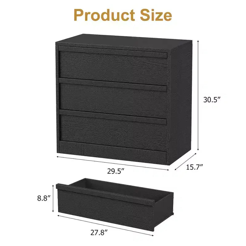 3 Drawer Dresser for Bedroom, Modern 3 Chest of Drawers with Handle-free Design, 31in Tall Closet Organizer for Bedroom, Living Room, Nursery