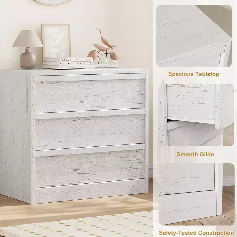 3 Drawer Dresser for Bedroom, Modern 3 Chest of Drawers with Handle-free Design, 31in Tall Closet Organizer for Bedroom, Living Room, Nursery