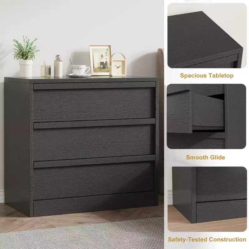 3 Drawer Dresser for Bedroom, Modern 3 Chest of Drawers with Handle-free Design, 31in Tall Closet Organizer for Bedroom, Living Room, Nursery