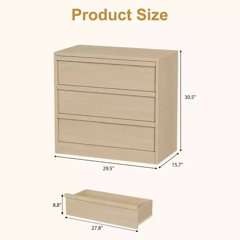 3 Drawer Dresser for Bedroom, Modern 3 Chest of Drawers with Handle-free Design, 31in Tall Closet Organizer for Bedroom, Living Room, Nursery