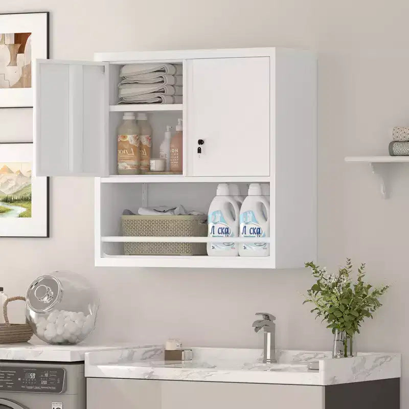 Metal Adjustable 2 Doors Metal Kitchen Pantry Cabinet With Adjustable Shelves