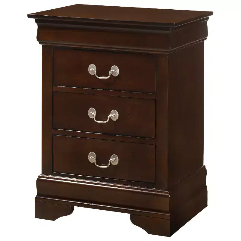 Wood Nightstand with 3 Drawers & Cherry Finish, 29x21x16", No Assembly Required
