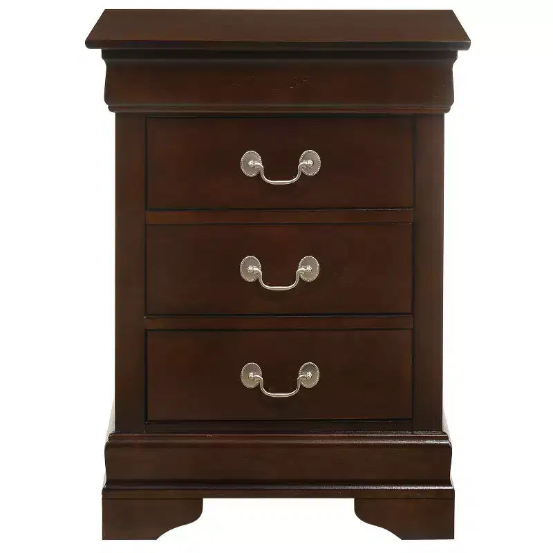 Wood Nightstand with 3 Drawers & Cherry Finish, 29x21x16", No Assembly Required