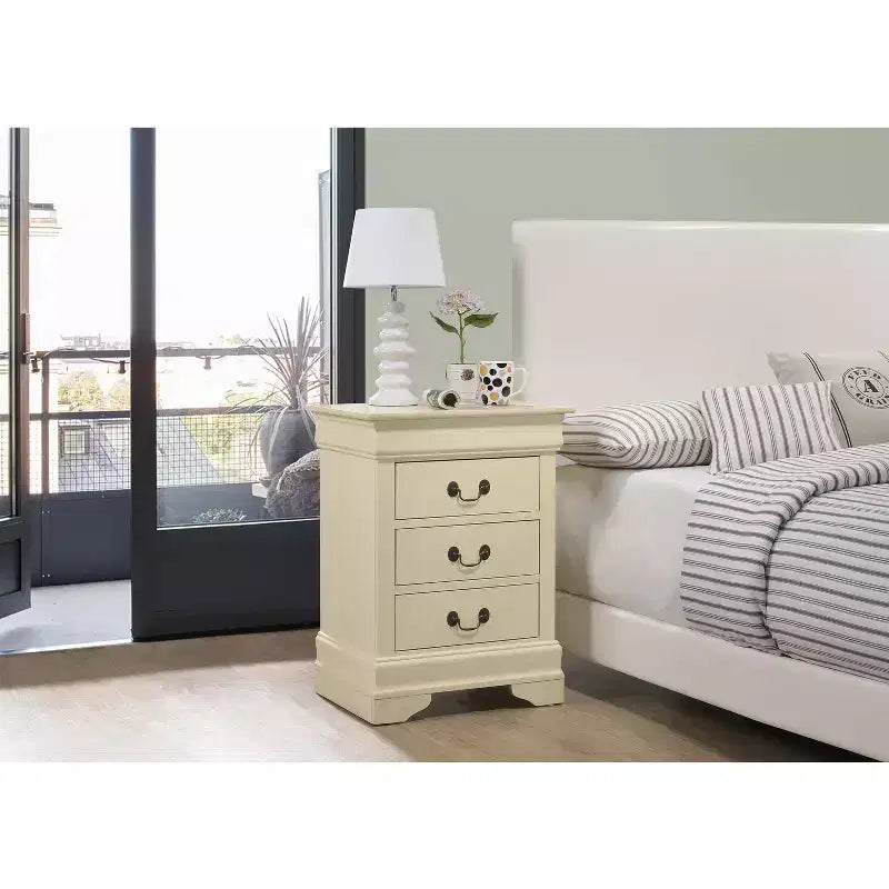 Wood Nightstand with 3 Drawers & Cherry Finish, 29x21x16", No Assembly Required