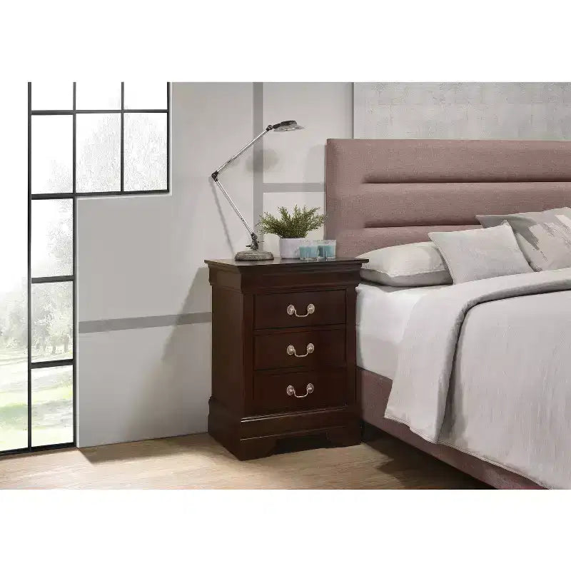 Wood Nightstand with 3 Drawers & Cherry Finish, 29x21x16", No Assembly Required