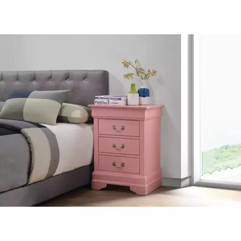 Wood Nightstand with 3 Drawers & Cherry Finish, 29x21x16", No Assembly Required