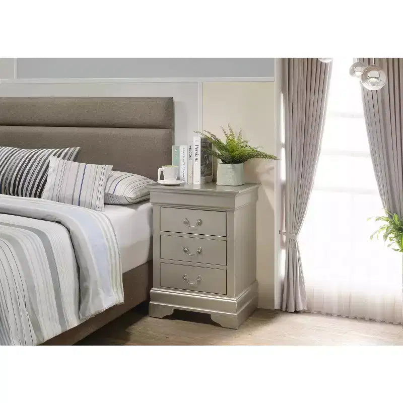 Wood Nightstand with 3 Drawers & Cherry Finish, 29x21x16", No Assembly Required
