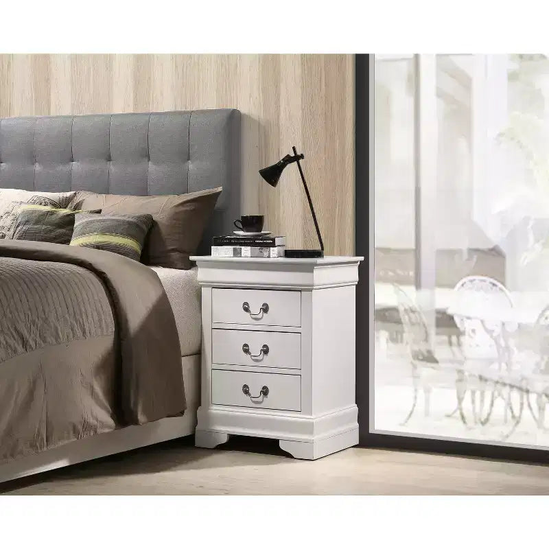 Wood Nightstand with 3 Drawers & Cherry Finish, 29x21x16", No Assembly Required