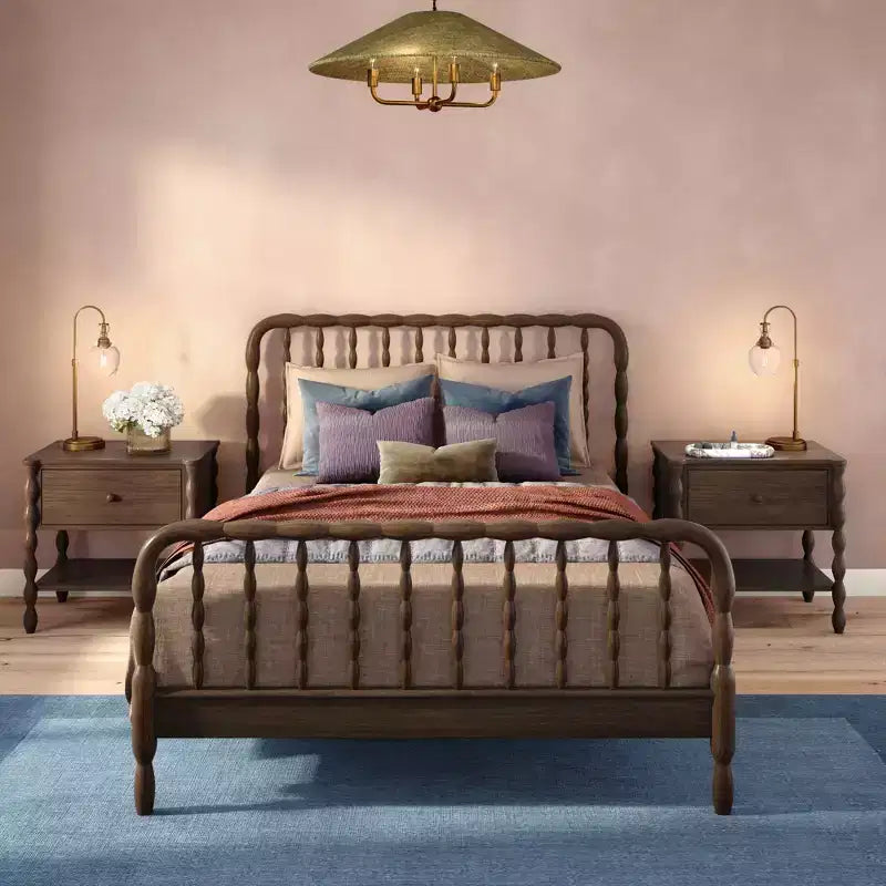 Full Size Solid Pine Spindle Platform Bed with Turned Headboard & Footboard