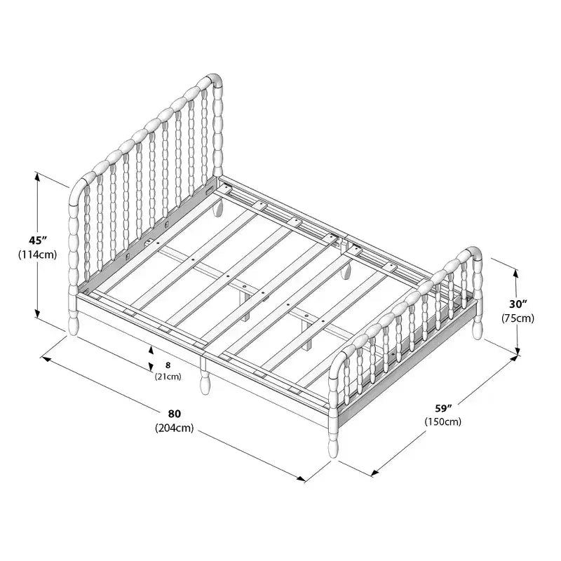 Full Size Solid Pine Spindle Platform Bed with Turned Headboard & Footboard